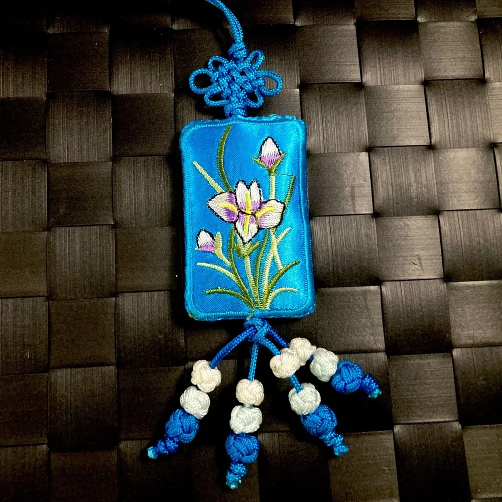 Chinese Blessings Ornament | Good Luck Knots | Embroidered Flowers | Feng Shui